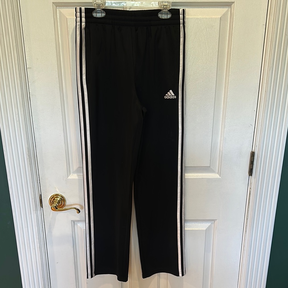 adidas Juniors  Black Joggers with White Side Stripes